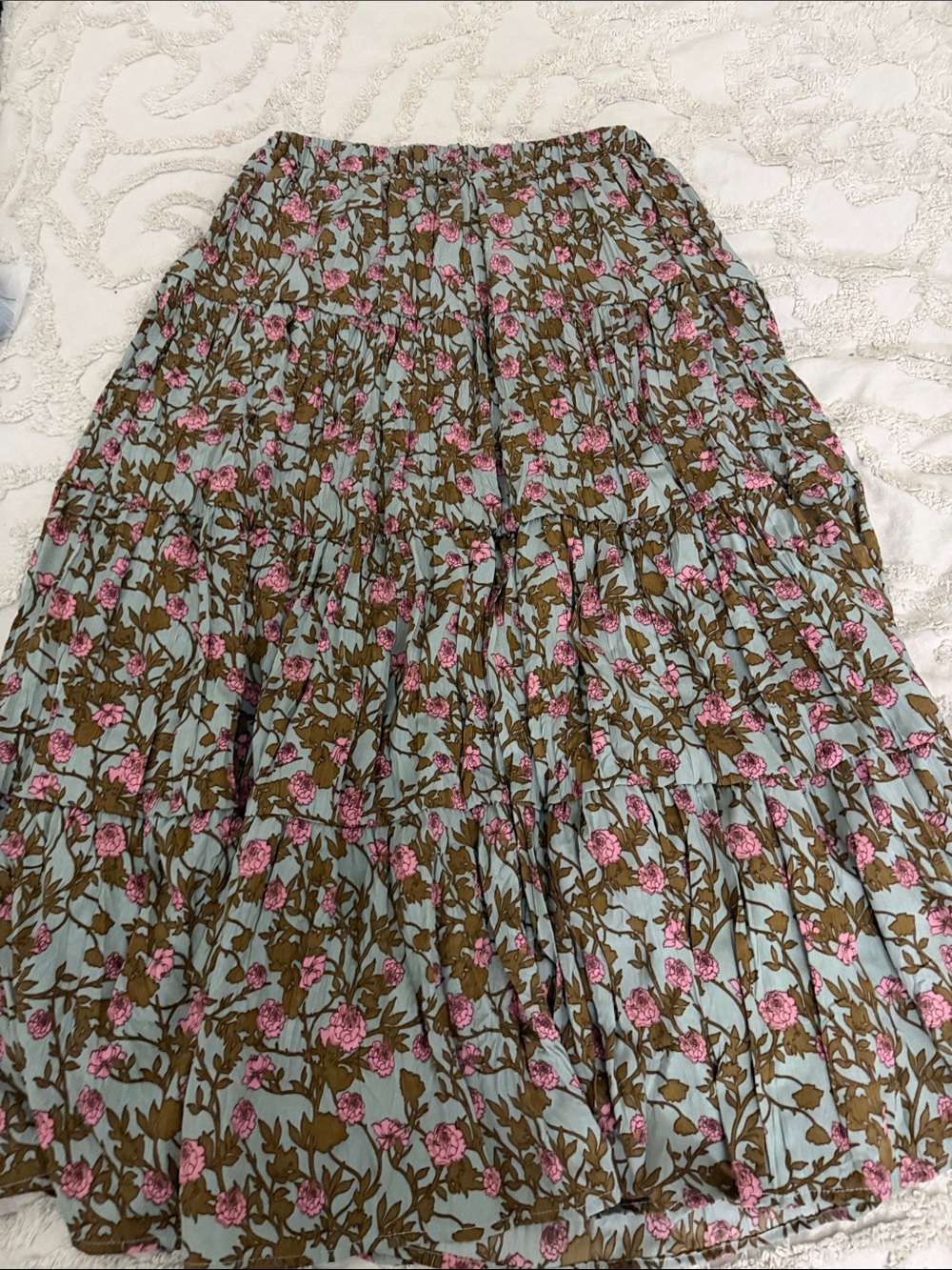 Floral Tiered Maxi Skirt in Blue and Pink